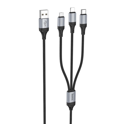 USB kabelis HOCO (X102) 3in1 lightning+microUSB+USB-C juodas 1m USB kabelis HOCO (X102) 3in1 lightning+microUSB+USB-C juodas 1m