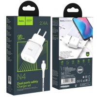 Įkroviklis HOCO N4 Aspiring Dual USB + microUSB kabelis (5V 2.4A) baltas