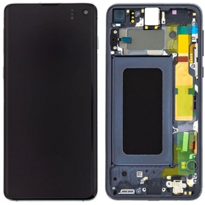Ekranas Samsung G970F S10e su lietimui jautriu stikliuku ir rėmeliu Prism Black originalus (service pack)