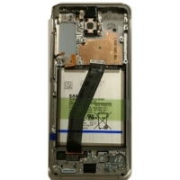 Ekranas Samsung G981F / G980F S20 su lietimui jautriu stikliuku ir rėmeliu ir baterija Cloud White originalus (service pack)