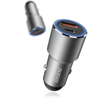 Įkroviklis automobilinis Dudao (R4PQ) (1xUSB-C; 1xUSB; 22,5W) pilkas Įkroviklis automobilinis Dudao (R4PQ) (1xUSB-C; 1xUSB; 22,5W) pilkas