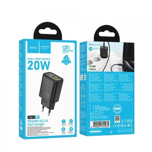 Įkroviklis HOCO N61 (1xUSB-C;1xUSB 20W) juodas