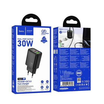 Įkroviklis HOCO N63 (1xUSB-C;1xUSB 30W) juodas