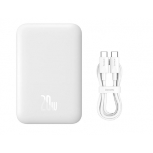 Išorinė baterija POWER BANK BASEUS Mini Air 6000mAh su belaidžiu įkrovikliu (Magsafe 20W) balta
