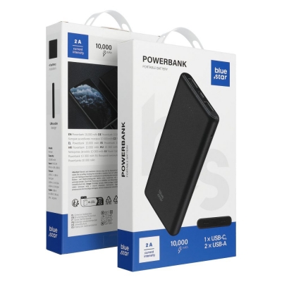 Išorinė baterija POWER BANK Blue Star (W1061) 10000mAh (2xUSB; 1xType-C) juoda Išorinė baterija POWER BANK Blue Star (W1061) 10000mAh (2xUSB; 1xType-C) juoda