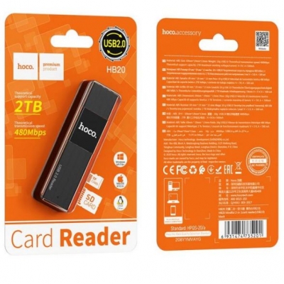 Kortelių skaitytuvas HOCO HB20 (microSD,SD, USB 2.0) juodas Kortelių skaitytuvas HOCO HB20 (microSD,SD, USB 2.0) juodas