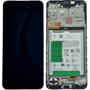 Ekranas Samsung A166 A16 5G su lietimui jautriu stikliuku ir rėmeliu ir baterija Black originalus (service pack)