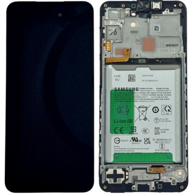 Ekranas Samsung A166 A16 5G su lietimui jautriu stikliuku ir rėmeliu ir baterija Black originalus (service pack) Ekranas Samsung A166 A16 5G su lietimui jautriu stikliuku ir rėmeliu ir baterija Black originalus (service pack)