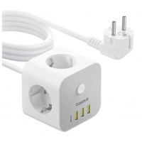 Įkroviklis-prailgintuvas Baseus 7in1 (3xUSB; 1xUSB-C; 3xEU socket; 3A 20W) baltas