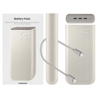 Išorinė baterija POWER BANK Samsung (EB-P4520XUE) 45W 20000mAh (3xUSB-C) balta Išorinė baterija POWER BANK Samsung (EB-P4520XUE) 45W 20000mAh (3xUSB-C) balta