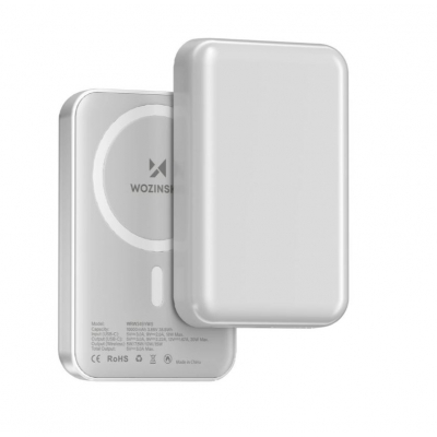 Išorinė baterija POWER BANK Wozinsky (WRW349YWS) 10000mAh su belaidžiu įkrovikliu (Magsafe 15W) balta Išorinė baterija POWER BANK Wozinsky (WRW349YWS) 10000mAh su belaidžiu įkrovikliu (Magsafe 15W) balta