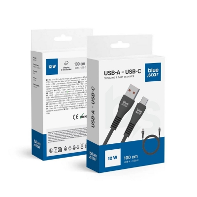 USB kabelis Blue Star (DC99C) type-C (12W 2A) 1m juodas USB kabelis Blue Star (DC99C) type-C (12W 2A) 1m juodas