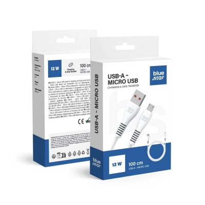 USB kabelis Blue Star (DC99M) microUSB (2A) 1m baltas