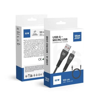 USB kabelis Blue Star (DC99M) microUSB (2A) 1m juodas USB kabelis Blue Star (DC99M) microUSB (2A) 1m juodas