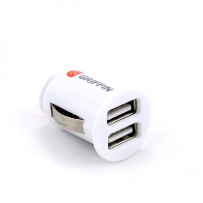 Įkroviklis automobilinis GRIFFIN su USB jungtimi (2xUSB 1A) baltas