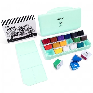 Profesionalus guašas ARRTX, 18x30 ml spalvų, mėtinės spalvos dėžutė