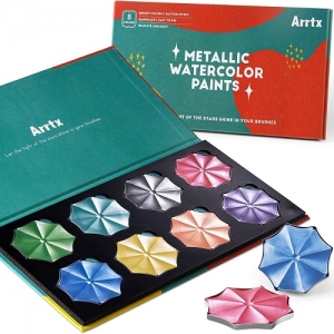 Profesionali metalinių atspalvių akvarelė ARRTX, 8 spalvų