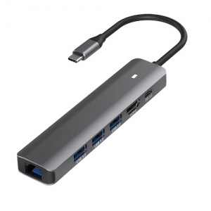 Adapteris USB Type-C - HDMI, LAN, 3x USB 3.0 Type-A, USB Type-C PD100W