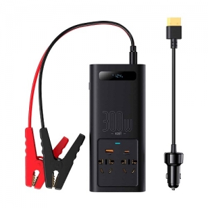 BASEUS automobilinis įtampos keitiklis IGBT 12V-220V, 300W, 2x AC, 1x USB-A, 1x USB-C
