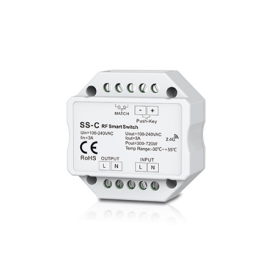 SS-C vieno kanalo 230V valdiklis be pritemdymo funkcijos + Push Key SS-C vieno kanalo 230V valdiklis be pritemdymo funkcijos + Push Key