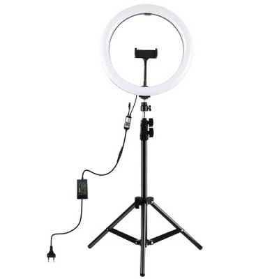 LED žiedinė lempa 30cm, su trikoju stovu iki 1.1m ir telefono laikikliu LED žiedinė lempa 30cm, su trikoju stovu iki 1.1m ir telefono laikikliu