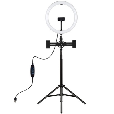 LED žiedinė lempa 30cm, su trikoju stovu iki 165cm ir 3 telefono laikikliais, USB LED žiedinė lempa 30cm, su trikoju stovu iki 165cm ir 3 telefono laikikliais, USB
