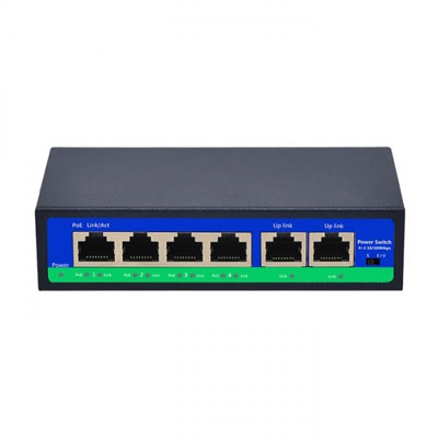 PoE šakotuvas 100Mbps 4portų+2G uplink,  IEEE802.3af/at , PoE 250m., 72W(52V 1.5A)