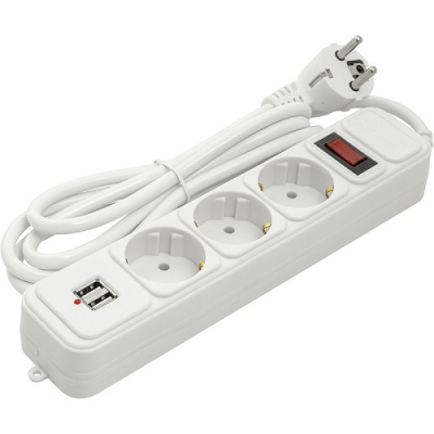 Buitinis ilgiklis 1.8m, 3 lizdai + 2 USB, su jungikliu Buitinis ilgiklis 1.8m, 3 lizdai + 2 USB, su jungikliu