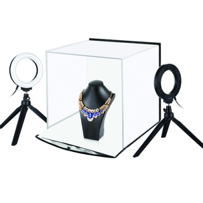 Fotografavimo dėžė su žiedinių lempų komplektu, 30x30x30cm Fotografavimo dėžė su žiedinių lempų komplektu, 30x30x30cm