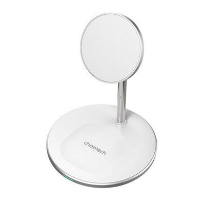 Belaidis įkroviklis CHOETECH, 15W, 2in1, magnetinis, baltas su stovu Belaidis įkroviklis CHOETECH, 15W, 2in1, magnetinis, baltas su stovu