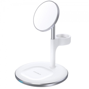 Belaidis įkroviklis CHOETECH, 15W, 3in1, magnetinis, baltas su stovu