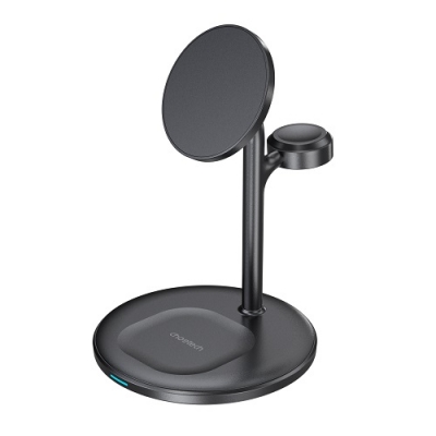 Belaidis įkroviklis CHOETECH, 15W, 3in1, magnetinis, juodas su stovu Belaidis įkroviklis CHOETECH, 15W, 3in1, magnetinis, juodas su stovu