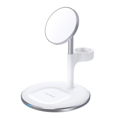 Belaidis įkroviklis CHOETECH, 15W, 3in1, magnetinis, baltas su stovu Belaidis įkroviklis CHOETECH, 15W, 3in1, magnetinis, baltas su stovu