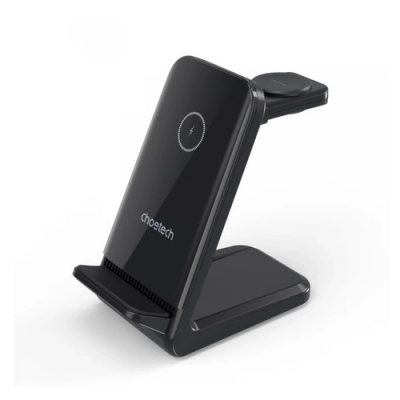 Belaidis įkroviklis CHOETECH, 15W, 3in1, juodas su stovu Belaidis įkroviklis CHOETECH, 15W, 3in1, juodas su stovu