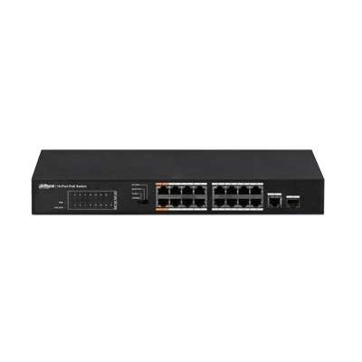 PoE šakotuvas 100Mbps 16portu+1G uplink + 1SFP, PoE iki 250, Hi-PoE PoE šakotuvas 100Mbps 16portu+1G uplink + 1SFP, PoE iki 250, Hi-PoE