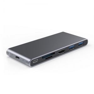 Adapteris USB-C - HDMI, 2x USB 3.0, SD, TF, PD60W + M.2 NGFF SSD dėklas