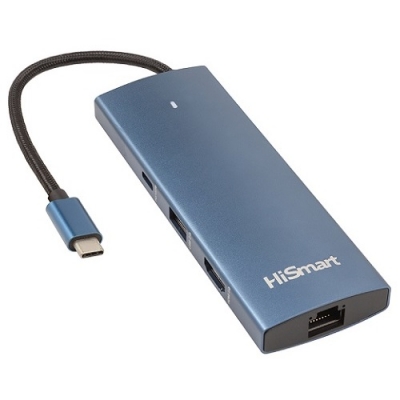 Adapteris USB Type-C - HDMI, LAN, 3x USB Type-A, 1x USB Type-C, PD100W, SD+TF Adapteris USB Type-C - HDMI, LAN, 3x USB Type-A, 1x USB Type-C, PD100W, SD+TF