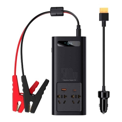 BASEUS automobilinis įtampos keitiklis SuperSi 12V-220V, 500W, 2x AC, 1x USB-A, 1x USB-C BASEUS automobilinis įtampos keitiklis SuperSi 12V-220V, 500W, 2x AC, 1x USB-A, 1x USB-C
